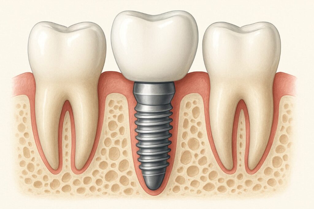 Image showcasing various modern dental implant systems, including titanium, zirconia, and mini implants, with a focus on their components like fixtures and abutments. Digital tools such as CBCT scans and 3D printed guides are also displayed, and there is no text on the image.